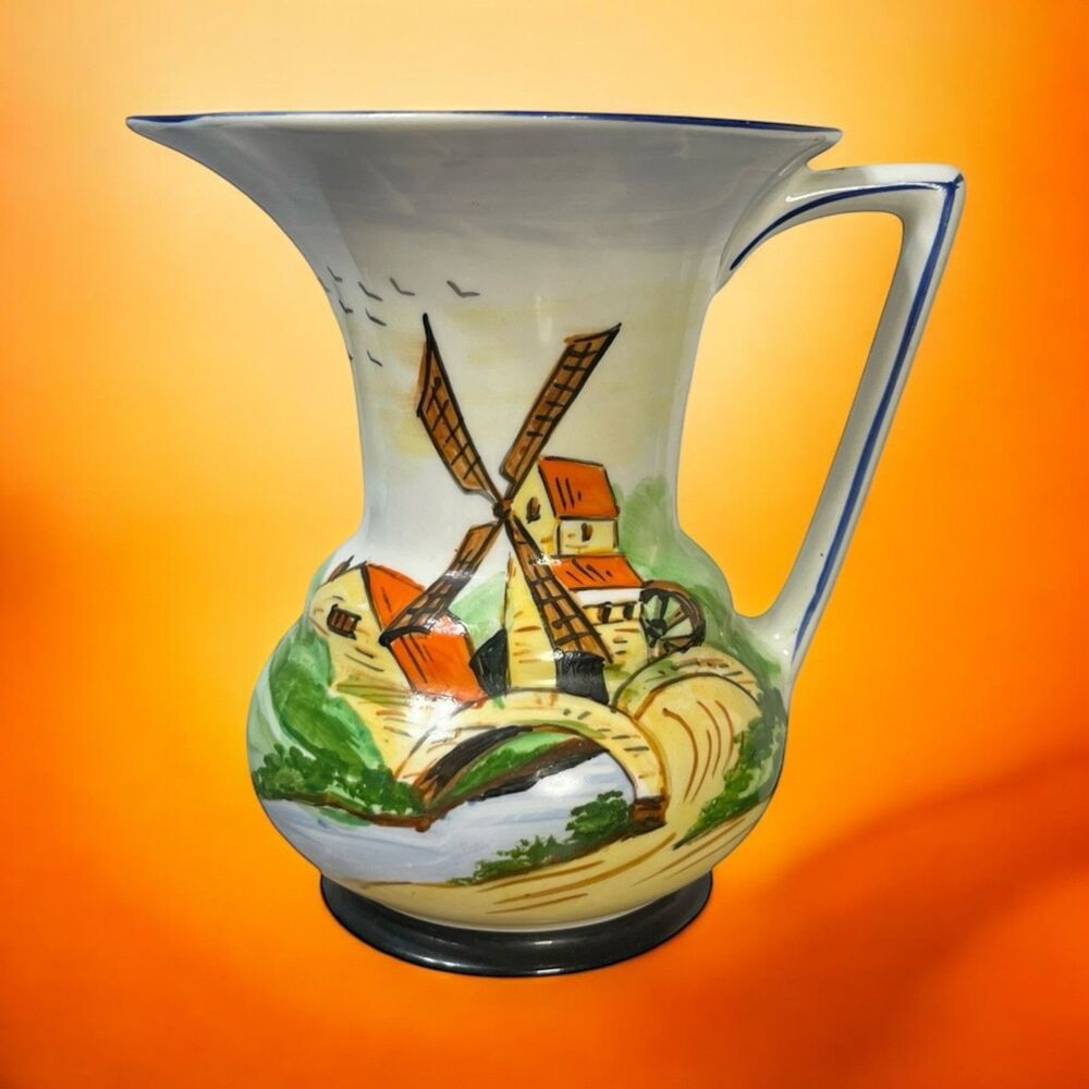 Vintage Gibson & Sons Water Windmill Pitcher Vase Made in England 6" Tall Cerami